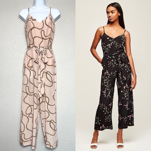 NWT L’AGENCE Silk Chain Print Sleeveless Tie Waist Crop Wide Leg Cami Jumpsuit 2 - Picture 1 of 5